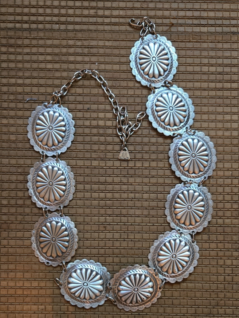 Vintage Morris Moskowitz Silver Concho Chain Belt Adjustable 42" MM Charm EXCELL